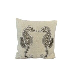 Coastal‎ Beaded Throw Pillow – Seahorse Design